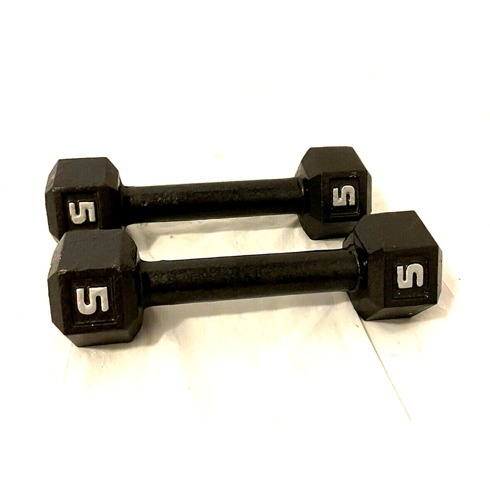 5 Lbs Pair Cast Iron Dumbbell Weights Gym Workout Strength Training Equipment
